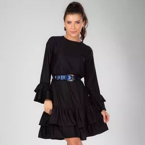 Vestido Curto Com Babados<BR>- Preto