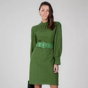 Vestido Curto Em Laise<BR>- Verde