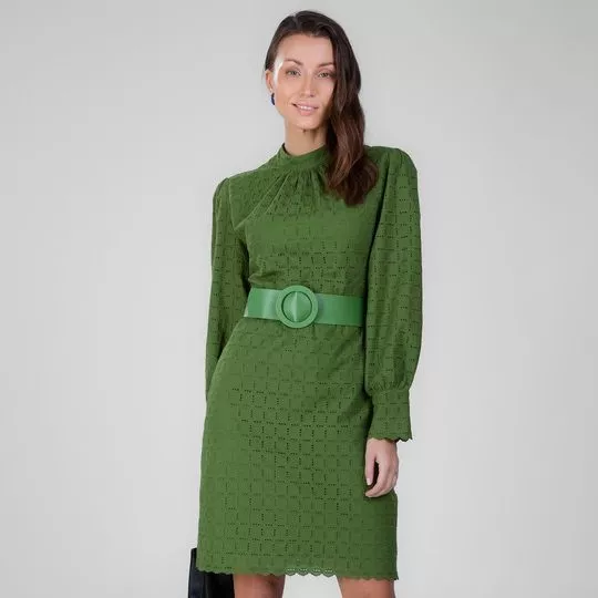 Vestido Curto Em Laise- Verde