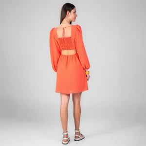 Vestido Curto Com Recortes<BR>- Laranja