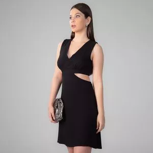 Vestido Curto Com Recortes<BR>- Preto