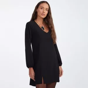 Vestido Curto Com Recortes<BR>- Preto