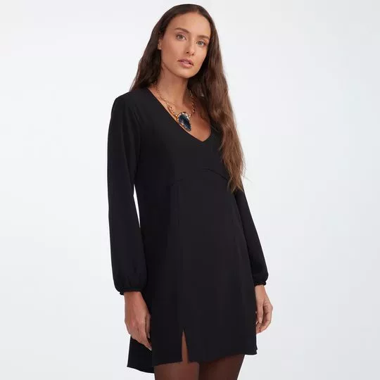 Vestido Curto Com Recortes- Preto