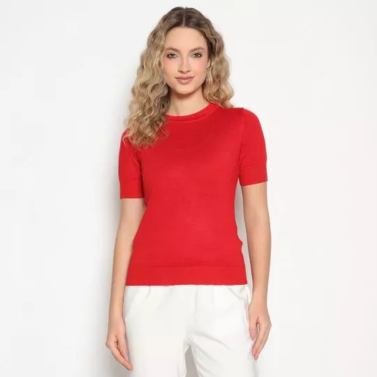 Blusa Em Tricô- Vermelho Escuro