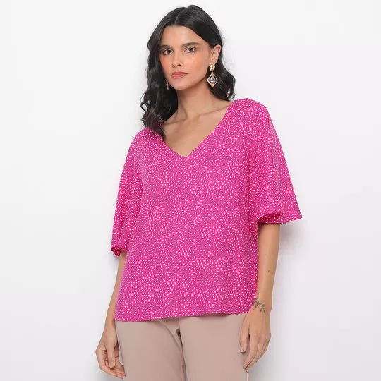 Blusa Poá Com Recortes- Pink