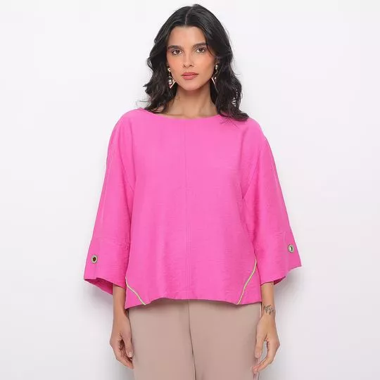 Blusa Com Recortes- Rosa