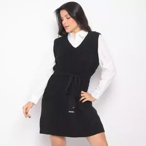 Vestido Curto Texturizado<BR>- Preto