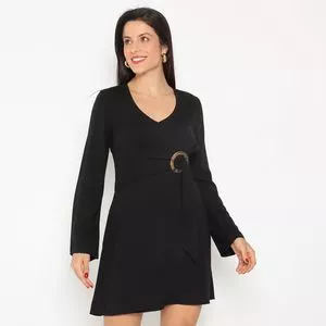 Vestido Curto Com Fivela<BR>- Preto