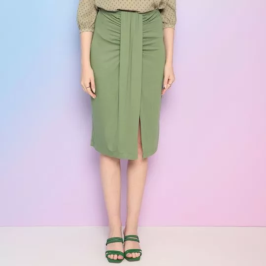 Saia Midi Com Fenda- Verde Militar