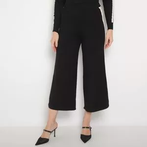 Calça Pantacourt Com Listras<BR>- Preta & Branca