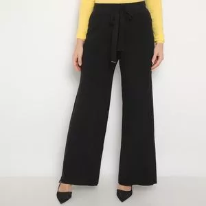 Calça Pantalona Com Recortes<BR>- Preta