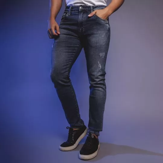 Calça Jeans Skinny Estonada- Azul Marinho