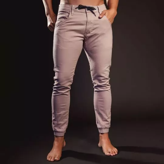 Calça Jogger Em Sarja- Bege Claro