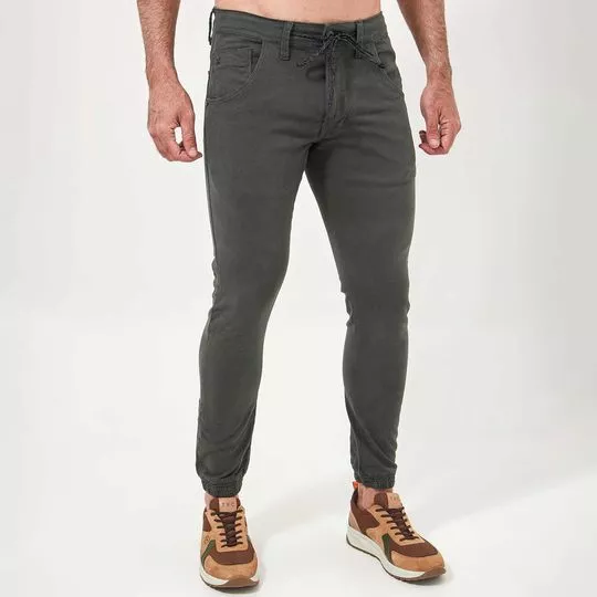 Calça Jogger Em Sarja- Verde Escuro