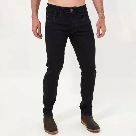 Calça Jeans Skinny Com Pespontos- Azul Marinho