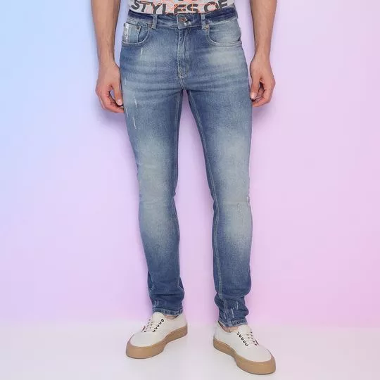 Calça Jeans Skinny Com Bolsos- Azul