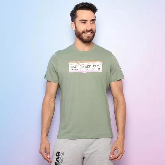 Camiseta Com Inscrição- Verde Claro & Branca