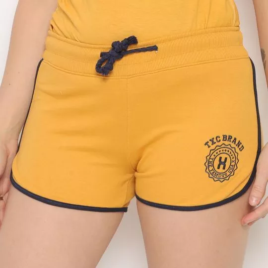 Short Com Recortes- Amarelo & Azul Marinho