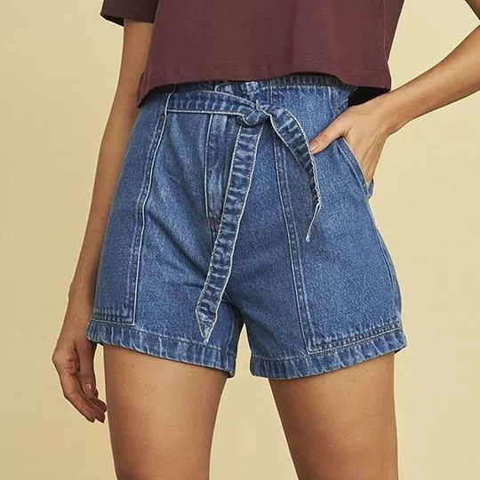 Short Jeans Com Recortes- Azul