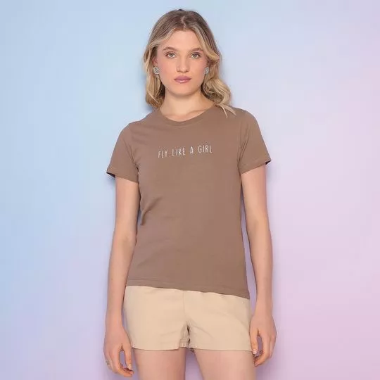 Blusa Com Inscrição- Marrom Claro & Branca