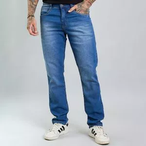 Calça Jeans Reta<BR>- Azul Escuro