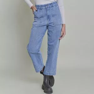 Calça Jeans Cropped Com Recortes<BR>- Azul