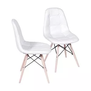 Jogo De Cadeiras Eames Botonê<BR>- Branco & Madeira Clara<BR>- 2Pçs<BR>- Or Design