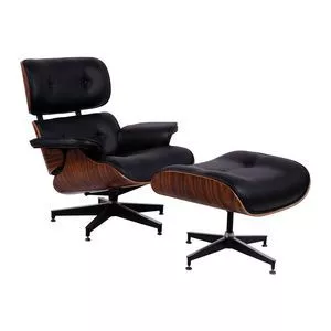 Poltrona Eames Com Puff<BR>- Preta & Marrom<BR>- 87,5x86x55cm<BR>- Or Design