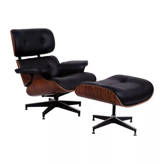 Poltrona Eames Com Puff- Preta & Marrom- 87,5x86x55cm- Or Design