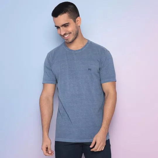 Camiseta Estonada Com Bordado- Azul Marinho- Vide Bula