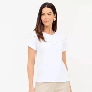 Camiseta Com Pedrarias<BR>- Branca