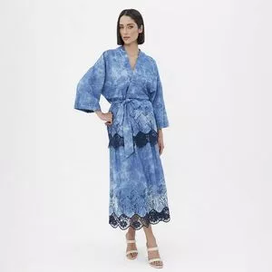 Kimono Com Renda<BR>- Azul & Azul Marinho