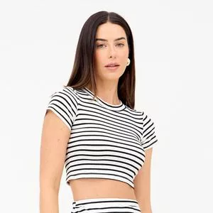 Cropped Listrado<BR>- Branco & Preto