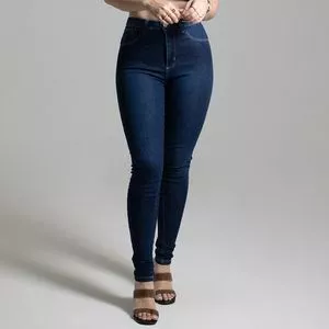 Calça Jeans Skinny Com Bolsos<BR>- Azul Marinho