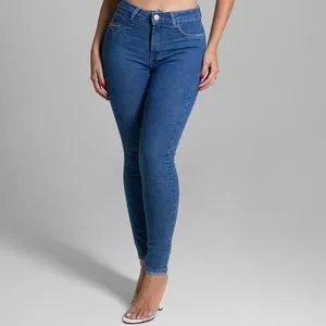 Calça Jeans Skinny Com Bolsos<BR>- Azul Marinho