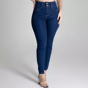 Calça Jeans Skinny Com Bolsos<BR>- Azul Marinho