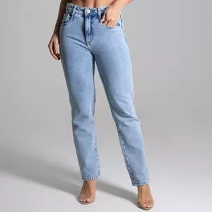 Calça Jeans Mom Com Bolsos<BR>- Azul Claro