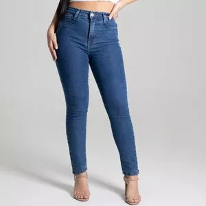 Calça Jeans Skinny Com Bolsos<BR>- Azul Marinho