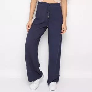 Calça Reta Lisa<BR>- Azul Marinho