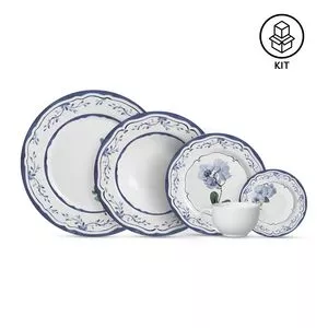 Aparelho De Jantar Valência<BR>- Branco & Azul Escuro<BR>- 30Pçs