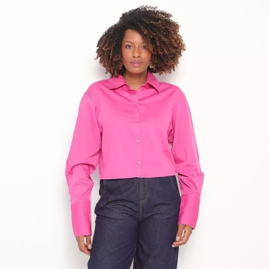 Camisa Cropped Com Recortes- Rosa