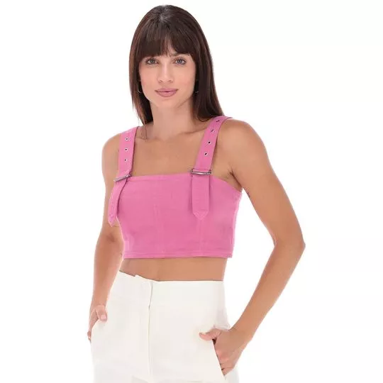 Cropped Com Fivelas- Rosa