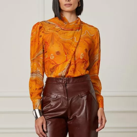 Blusa Abstrata- Laranja & Bege Claro