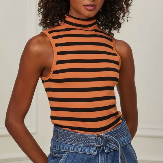 Blusa Listrada- Laranja & Preta