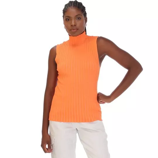 Blusa Em Tricô Canelada- Laranja