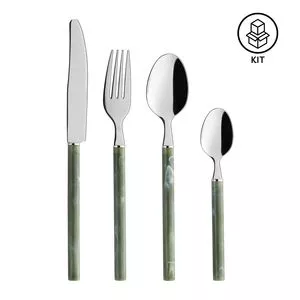 Faqueiro Selva<BR>- Inox & Verde Militar<BR>- 16Pçs<BR>- Oxford