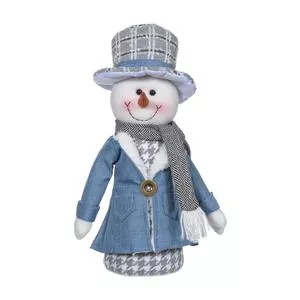 Boneco Decorativo De Neve<BR>- Azul & Branco<BR>- 46x15cm