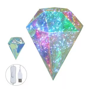 Diamante Para Decoração Com Led<BR>- Verde & Azul<BR>- 25cm<BR>- USB