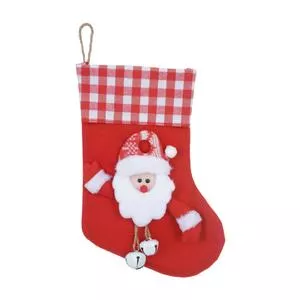 Meia Decorativa Papai Noel Com Guizo<BR>- Vermelha<BR>- 25cm