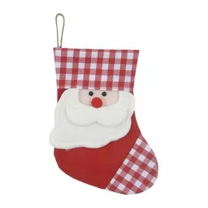 Meia Papai Noel Para Decoração Com Relevo<BR>- Vermelha & Branca<BR>- 25cm